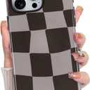 KANGHAR Compatible with iPhone 16 Pro Max Case, Aesthetic Checkered Cute Pattern, Support for MagSafe Shockproof Cover for Girls Women -Brown