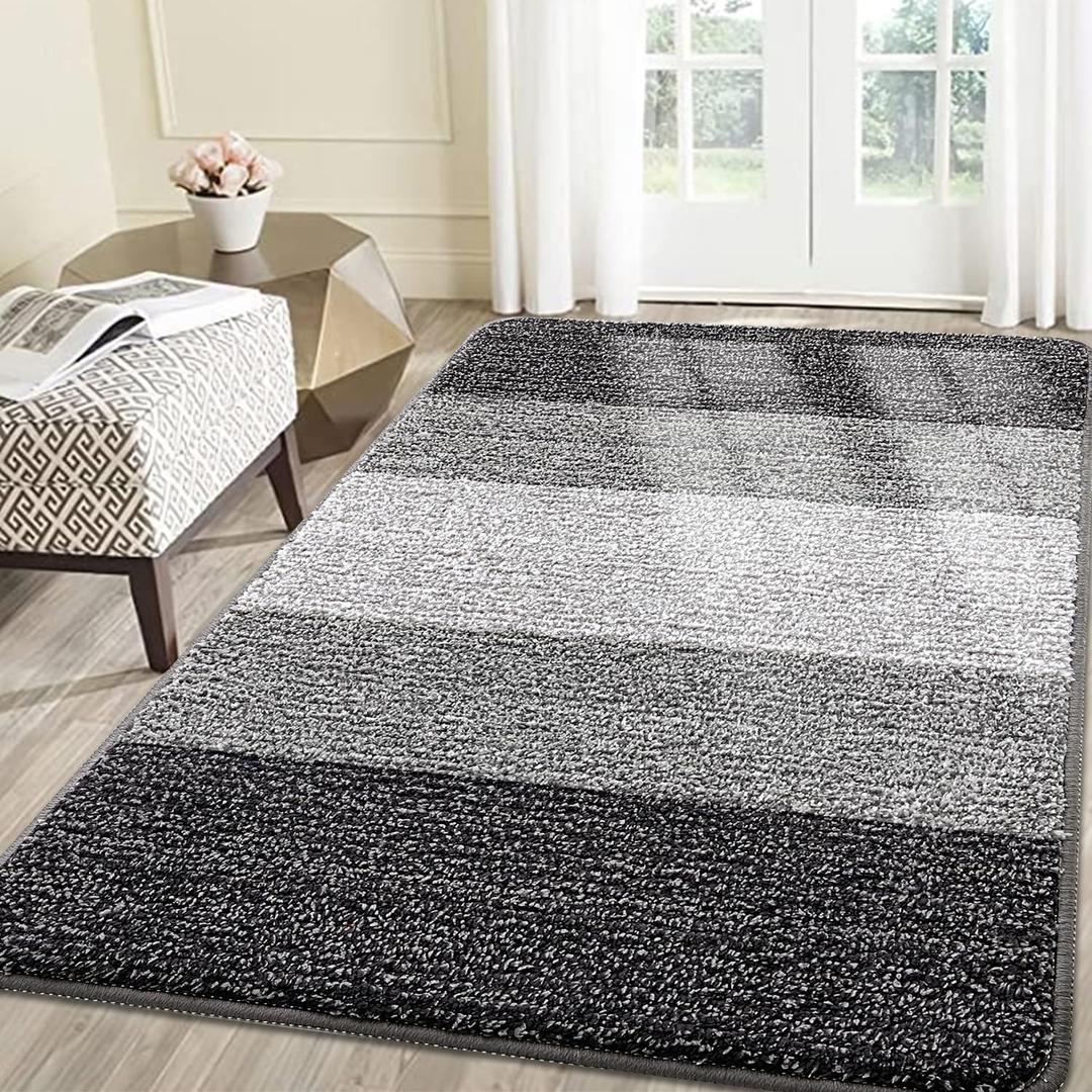 Smiry Dog Door Mat for Muddy Paws, Absorbs Moisture and Dirt, Low-Profile Entryway Mat with Non-Slip Backing, Entry Indoor Outdoor Doormat for Inside Floor (71x47 Inches, Grey, Striped)