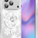 Merry Christmas Snowflake Phone Case for iPhone 17 Pro Max Xmas Clear Magnetic Case 6.9", Compatible with Magsafe, Cute Winter Pattern Design Cover Shockproof Soft TPU Funda for Girl Women