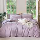 MooMee Bedding Duvet Cover Set 100% Washed Cotton Linen Like Textured Breathable Durable Soft Comfy (Heathered Light Purple, Queen 90"x90")