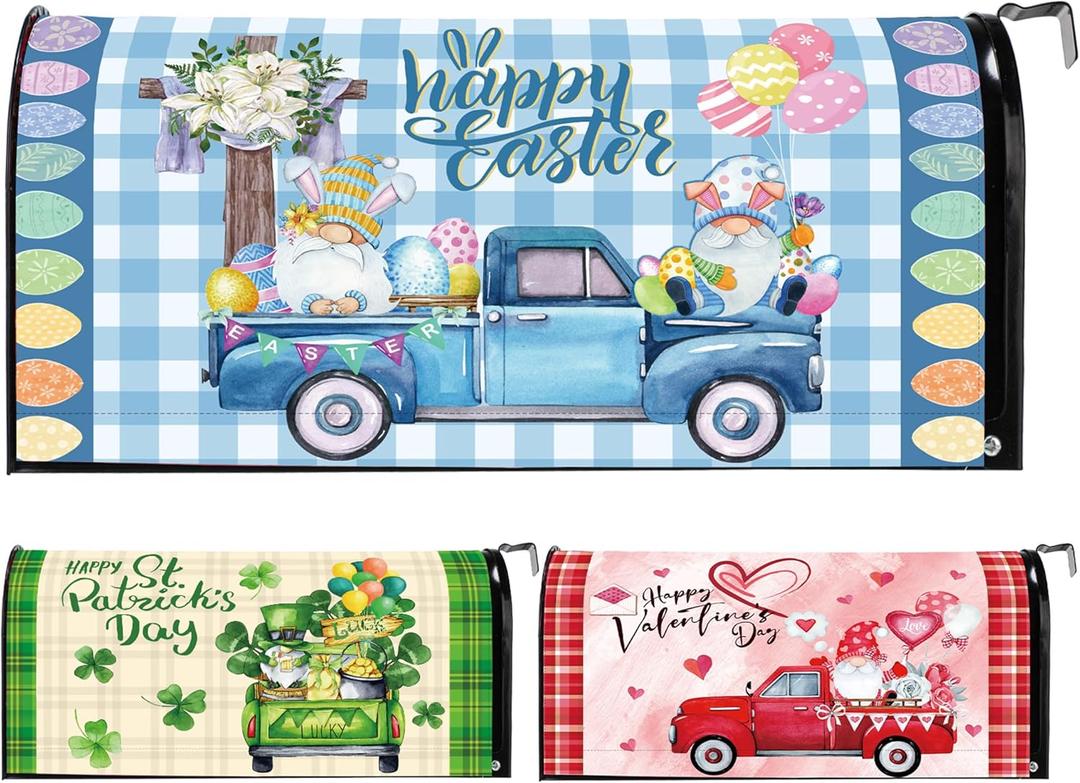 Menkxi 3 Pcs Easter Mailbox Covers 21 x 18 Inch Easter Magnetic Mailbox Covers Wraps Post Letter Box Cover for Outdoor Garden