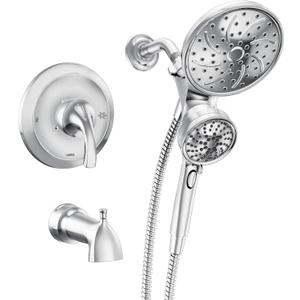 Moen Engage Magnetix Chrome Multi-Function Handshower and Rainfall Shower Head Trim Combo with Shower Handle, Tub Spout, Metal Hose, and Valve, 82304