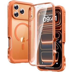 Diaclara Magnetic Designed for iPhone 17 Pro Case 6.3'' [Full Camera Protection] Full Body Bumper,[Compatible with MagSafe] Military Drop Proof Phone Case w/Built-in Screen Protector, Orange