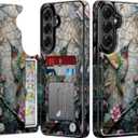 Goodon for Samsung Galaxy S26 Wallet Case with Card Holder,RFID-Blocking,Aesthetic Vintage Floral Girly Shell,Trendy Unique Cool Retro Protective Phone Cover for Women Girls - Hummingbird Floral