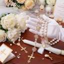 WILLBOND 3 Pcs First Communion Rosary and Candle Set Confirmation Candle Gifts Set Baptism Catholic Bracelets Cross Necklace Holy Communion Accessories for Christening Gift Keepsake(Pearl Heart)