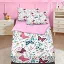 Nesker Twin Zipper Bedding, Butterfly Zipper Bedding Sets for Girls, 3pcs All in on one, Colorful Flower Leaves Kids Comforter Set with Fitted Sheet and 1 Pillowcase