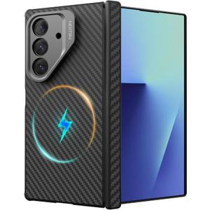 Nillkin Slim Aramid Fiber Case for Samsung Galaxy Z Fold 7, [Compatible with MagSafe] [Hinge Protection] [Adjustable Stand] [Lens Protection], Protective Magnetic Phone Cover for Z Fold 7, Black (Black - No Pen)