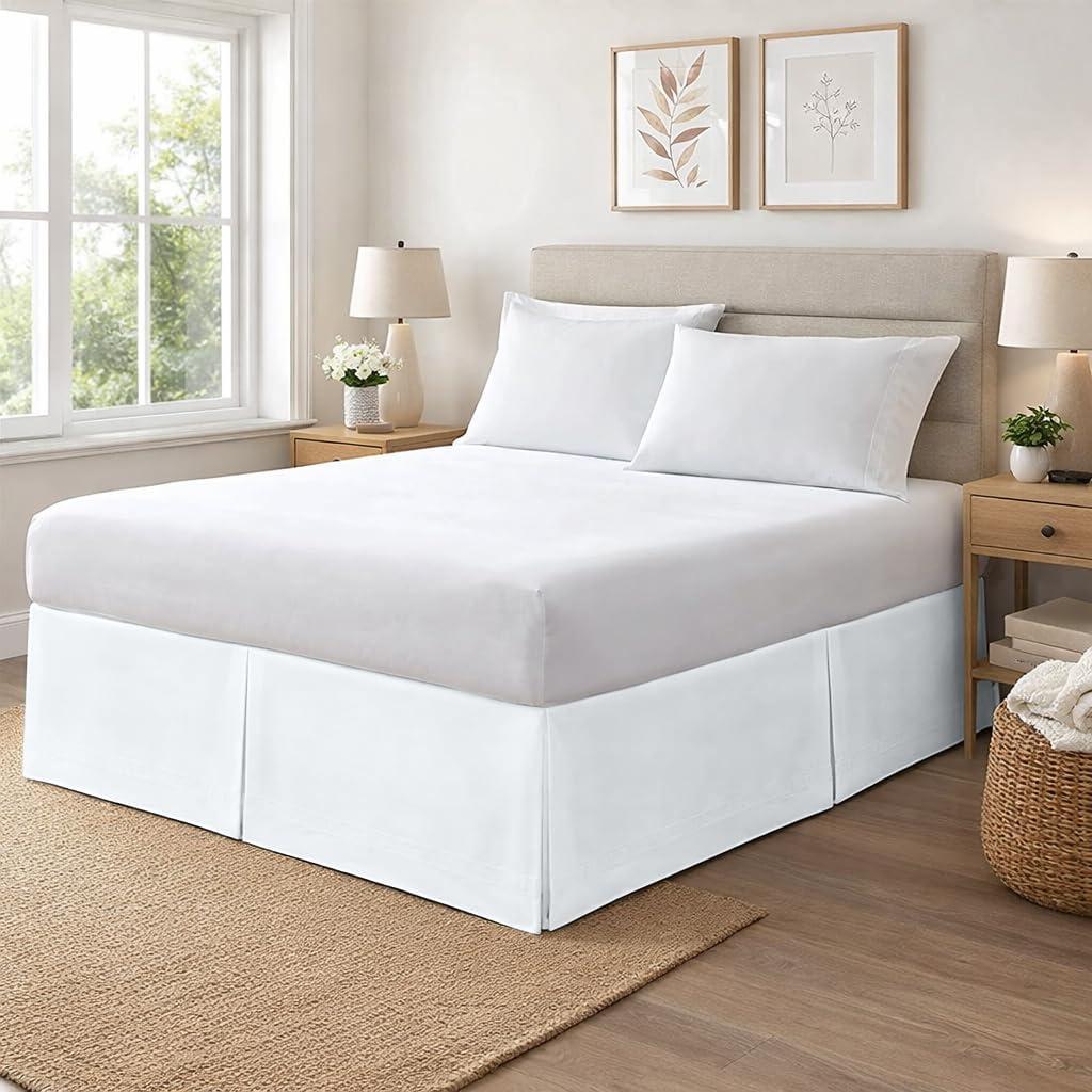 Vivacious Bedding Premium 800TC Split Corner Bed Skirt King Size 17" Drop Length  100% Organic Cotton Bedskirt  White