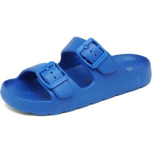 INMINPIN Boys Girls Double Buckle Slide Sandals Comfort Beach Pool Shower Slippers Adjustable Indoor Outdoor Little Kid/Big Kid,Blue,4 Big Kid