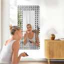 KOHROS Wall Mirror Decorative 48"x24" Silver Frameless Fence Mesh Border Design Mirror for Wall Decor for Bathroom, Living Room, Entryway