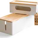 NATURE SUPPLIES Set of 2, Wood Cable Management Boxes, Large and Medium Cord Organizer to Hide Wires and Power Strips for TV, Desk, Computer, Router, Cable Storage and Home Office Organization, White