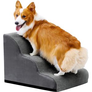 Makigued Dog Stairs for Small Dogs and Cats, 16" H 3 Steps Pet Steps Ramp for High Bed, Couch, Sofa, Waterproof Pet Stairs with Removable Washable Cover, Non-Slip Bottom, Dark Gray (22.8"x15.7"x15.0 H, Grey)