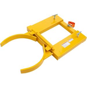 Drum Grabber 1500lbs Capacity Single Fork Mounted Drum Gripper, Hinged Folding Arm Design for 55 Gallon Drums up to 22.4" Diameter, Yellow