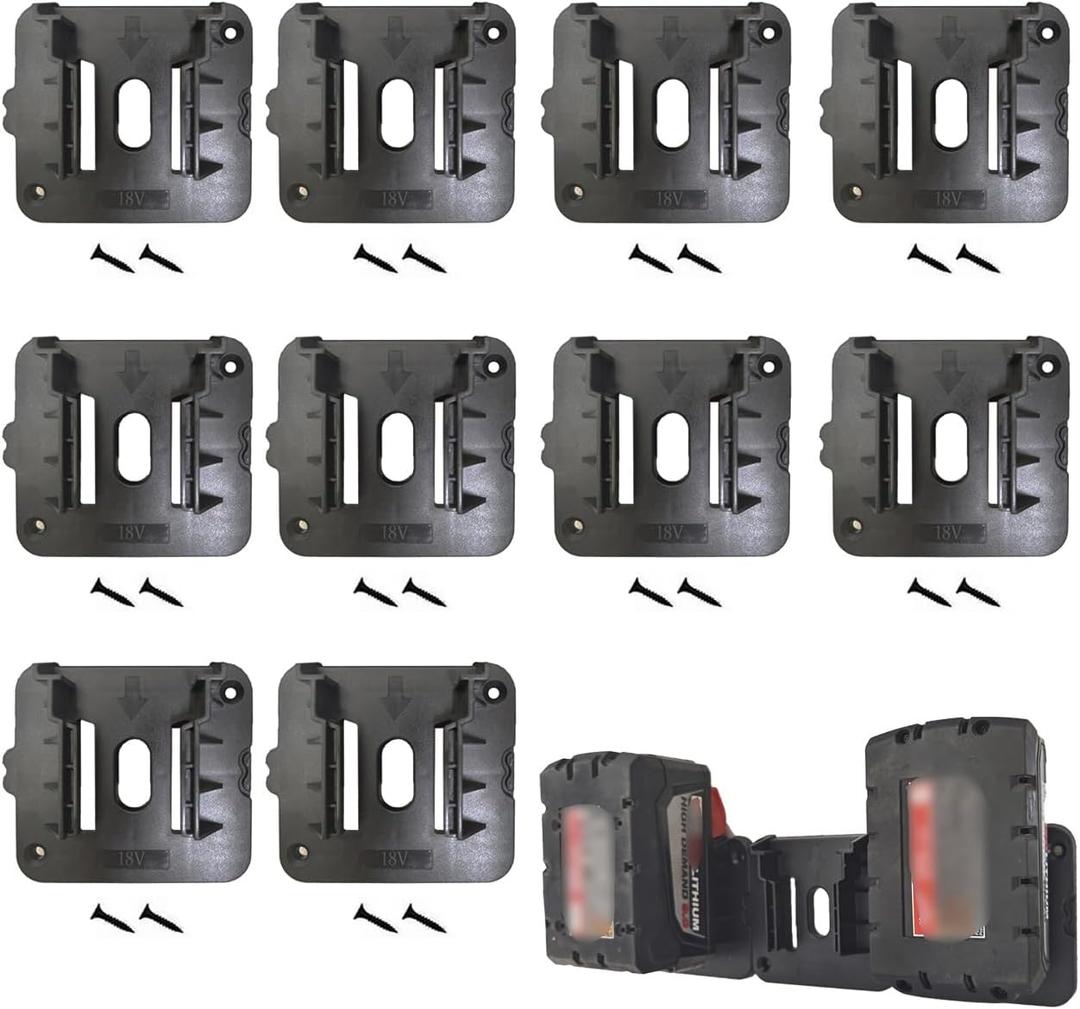 10Packs Battery Holders Fit for Milwaukee 18V Mount Fit for M18 Battery Black