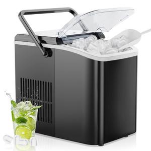 OLIXIS Nugget Ice Maker Machine with Handle,26lbs in 24Hrs,9 Ice Cubes in 6 Mins,Auto-Cleaning Portable Ice Maker with Basket and Scoop, Countertop Ice Maker for Home/Kitchen/Camping/RV, Black