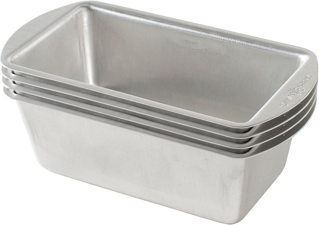 Nordic Ware Natural Aluminum Commercial Mini Loaf Pans, Four 2-Cup Pans