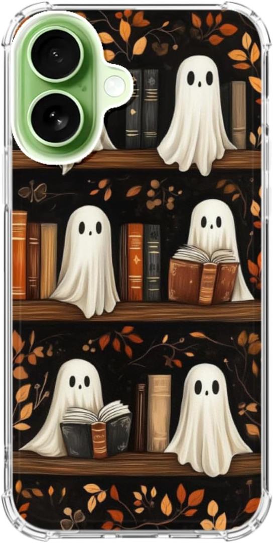Liehad Bookish Ghosts Phone Case Compatible with iPhone 17, Halloween Ghosts Plants Phone Cover, Soft Shockproof Protective TPU Case