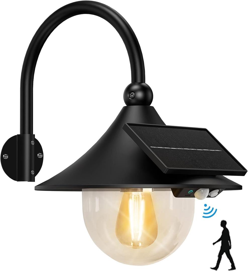 Solar Barn Light Outdoor with 3 Lighting Modes & Motion Sensing, Wall Mount Vintage Light, Waterproof Wall Light for Barn, Shed, Chicken coop, Porch, Patio