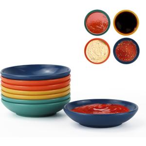 PYRMONT Wheat Straw Dipping Bowls, 2 OZ Soy Sauce Dish & Bowl, Small Dipping Sauce Bowls Set of 8, Mini Appetizer Plates for Side Dishes,Ketchup,BBQ, Party, Condiments Serving Bowl Set - Multi