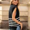 Glamaker Women Summer Striped Sweater Vest Sleeveless V Neck Knit Oversized Casual Cap Sleeve Spring Tops Trendy (L)