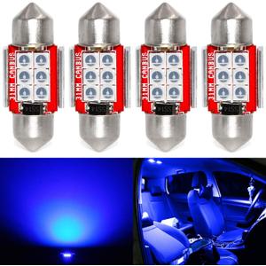 PHINLION DE3175 LED Blue Light Bulb, Super Bright Festoon 1.25" 31mm DE3021 DE3022 Miniature LED Bulbs for Car Interior Map Reading Dome Trunk Courtesy Lights, Pack of 4
