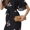 UTOKOTO Women's Summer Round Neck Mid-Length Printed Dress Classic Flared Cuff with Belt Casual Beach Mini Dress