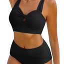 Hanna Nikole Bikini Sets for Women V Neck Tummy Control Swimsuits Criss Cross Two Piece Swimsuits Front Twist Cut Out Tops (XX-Large, Black)