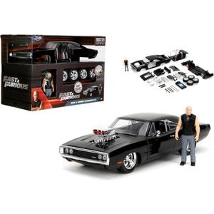 Jada Toys Fast & Furious Dom & Dodge Charger R/T, 1:24 Scale Build n' Collect Die-Cast Model Kit with 2.75" Die-Cast Figure, Black