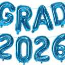 2 x KALOR Blue GRAD 2026 Banner Balloons, 16 Inch Mylar Foil letter Graduation Balloons 2026 Sign for Graduation Party Decorations, 8 Count