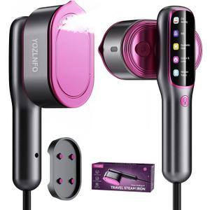 Travel Steamer for Clothes Portable: 2-in-1 Mini Handheld Garment Steamer Iron - 15s Heat Up & 5 Adjustable Steam - Large Ceramic Panel - 110-120V Black&Pink
