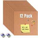 GARDYUE 12 Pack Cork Bulletin Board 12 x 12 Inch - 1/ 2" Thick Cork Board Tiles, Self-Adhesive Frameless Cork Tiles Wall Decor with 100 PCS Pushpins for DIY, Office, School and Home Decor