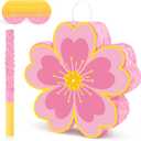 Daisy Flower Piata Daisy Hippie Boho Pinata Pink Flower Pinata with Blindfold and Stick for Kids Boys Girls Birthday Baby Shower Gender Reveal Wedding Floral Party Supplies