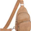 CLUCI Small Sling Bag for Women, Vegan Leather Fanny Pack Crossbody Bags for Women, Chest Bag With Guitar Strap (A-6 Light Brown)
