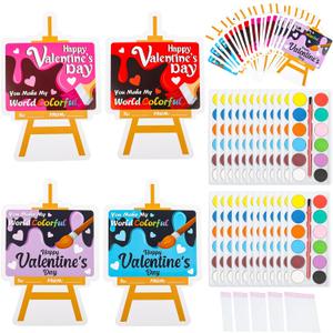 KIMOBER 24 Packs Valentine's Day Gifts Cards with Watercolor Paint,Valentines Day Exchange Gifts with 25 Seal Bags for School Classroom Party Favors Supplies