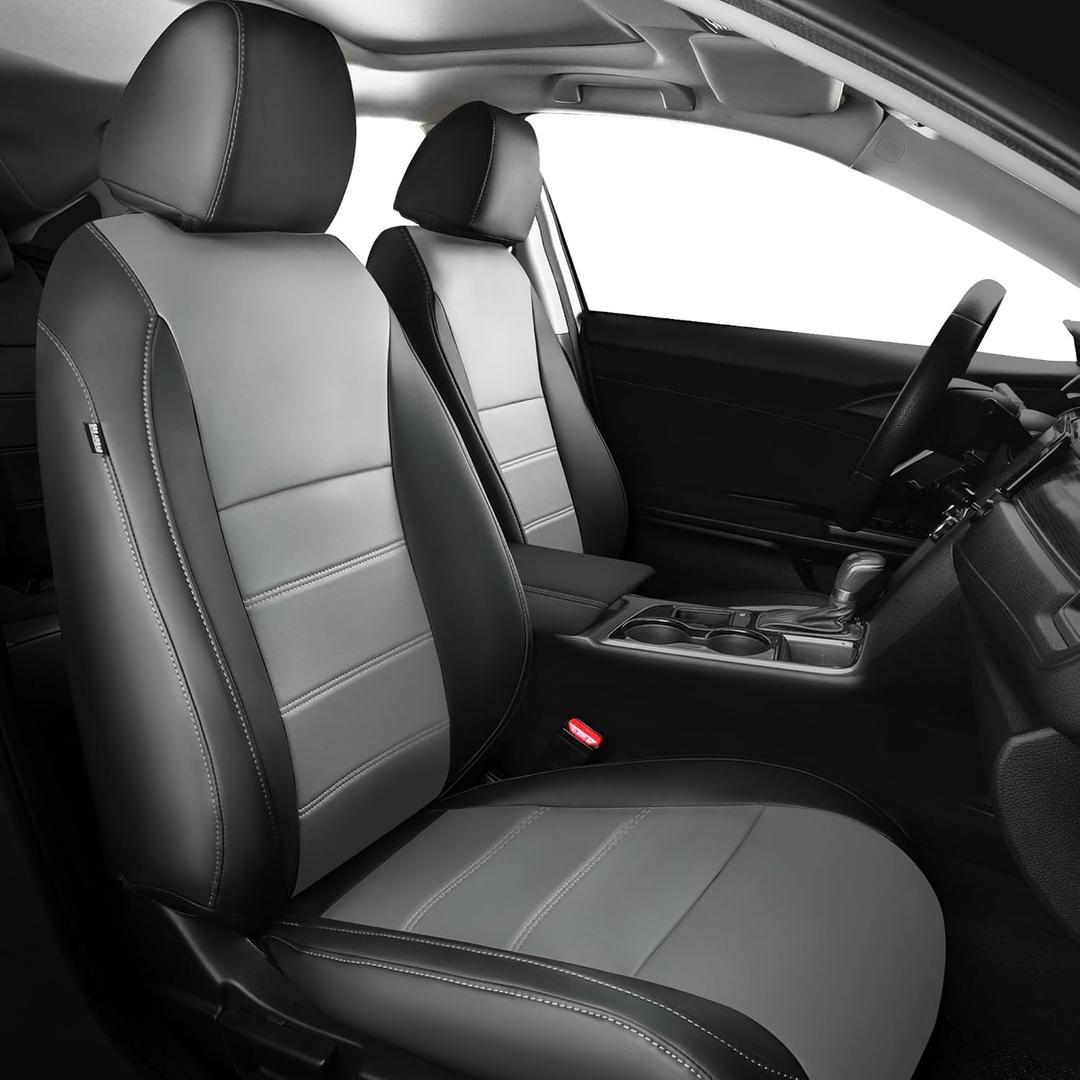 Seat Covers for Honda Civic Hatchback LX, EX, EXL, Sport, Touring, 2016-2021, Faux Leather Car Seats Cover Full Set Seatback Waterproof, Black Grey (60/40 Split Seatback)