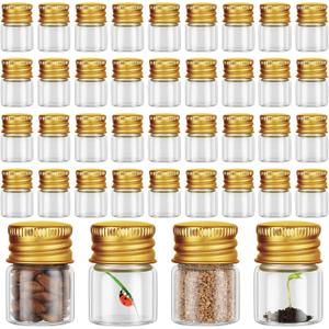 Tessco for you 100 Pcs 5 ml Mini Glass Bottles with Aluminum Cap Tiny Jars Mini Glass Jars Small Clear Vials with Screw Caps Tiny Containers for DIY Craft Storage (Gold)