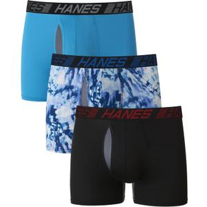 Hanes Men's Anti-Chafing, 3 Pairs, Cool & Breathable Cotton Pouch Underwear, Moisture-Wicking Boxer Briefs (Medium, Black/Tie Dye/Blue)