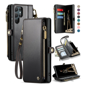 Defencase for Galaxy S25 Ultra Case Wallet with RFID Blocking Card Holder for Women Men, PU Leather Magnetic Snap Flip Wristlet Strap Zipper Wallet Phone Cases for Samsung Galaxy S25 Ultra 6.9", Black