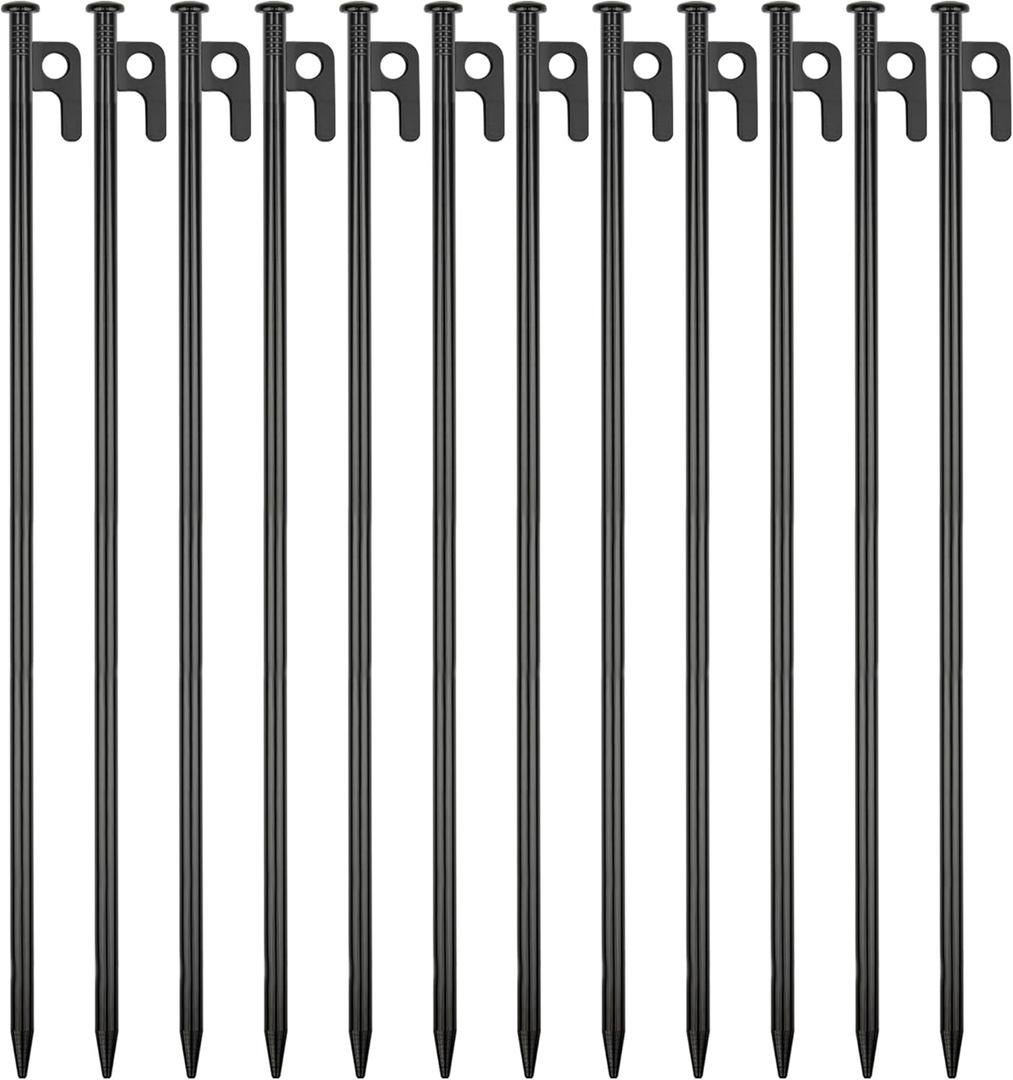 12 Pack Tent Stakes Heavy Duty Metal Tent Pegs for Camping Steel Tent Stakes 16 inch Unbreakable and Inflexible