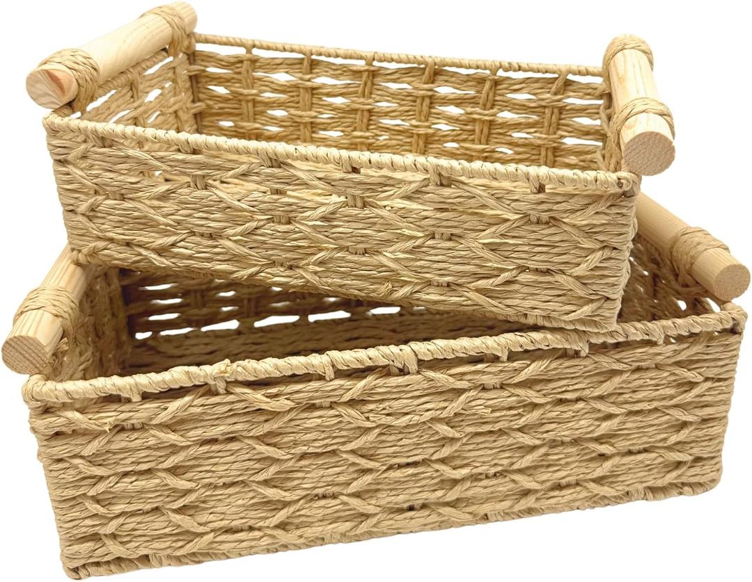 CATTITUDE Wicker Baskets for Organizing, Toilet Paper Storage, Pantry Organizers and Storage, Woven Baskets for Shelves, Bathroom Dcor & Home Organization, 2-Pack