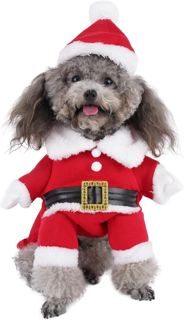 Mogoko Dog Cat Christmas Santa Claus Costume, Funny Pet Cosplay Outfits with a Cap, Puppy Fleece Warm Apparel Clothes for Xmas (XL Size) (14.1" Neck Girth, 18.1" Chest, Red)