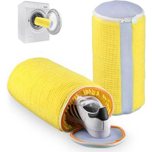 Shoe Washing Machine Bag 2PCS, Reusable Durable Zipper Laundry Bag Shoe Washing Bag for Washer and Dryer, Sneaker Tennis Cleaning Bags, Yellow