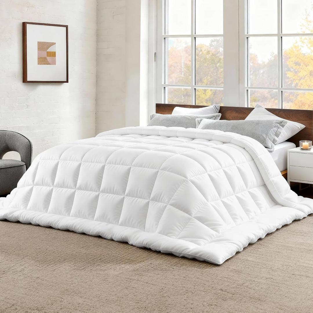 Bedsure Comforter Duvet Insert - Quilted Comforters Alaskan King Size, All Season Duvet, GentleSoft Down Alternative Bedding Blanket, with 8 Tabs, Gifts for Women/Men, White,Alaskan King 130x120Inches