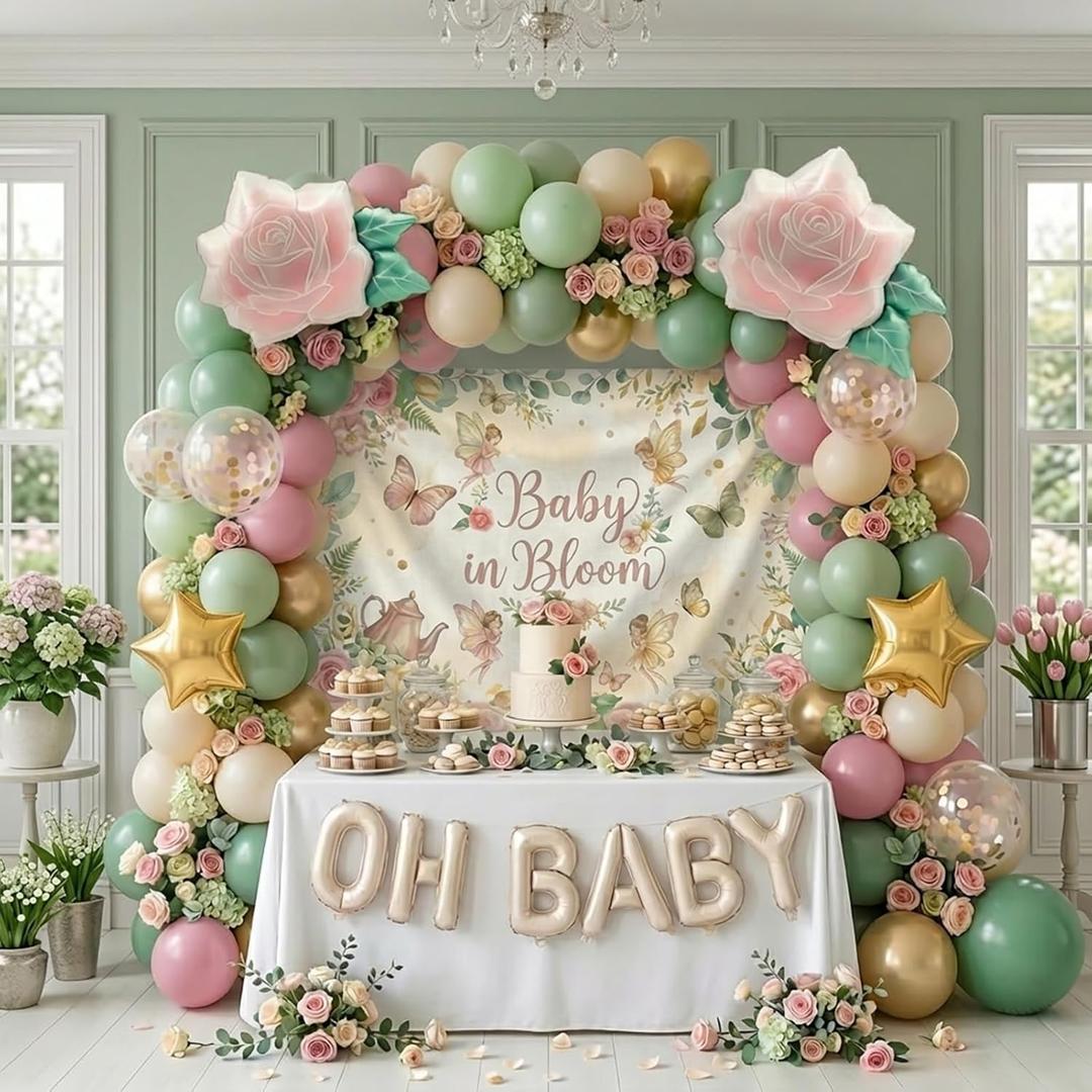 Pastel Mother's Day Balloon Garland Arch Kit with Macaron Balloon Arch kit & Flower Butterfly, Pink Rose Foil Balloons for Mother's Day Decor, Women's Birthday, Tea Party Supplies