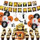 Halloween Party Decorations, 50PCS Reusable Halloween Decorations Kit with Banner, Swirl Streamer, Ghost Balloons, Cake Toppers, Trick or Treat for Indoor or Outdoor Swirl Hanging Decoration