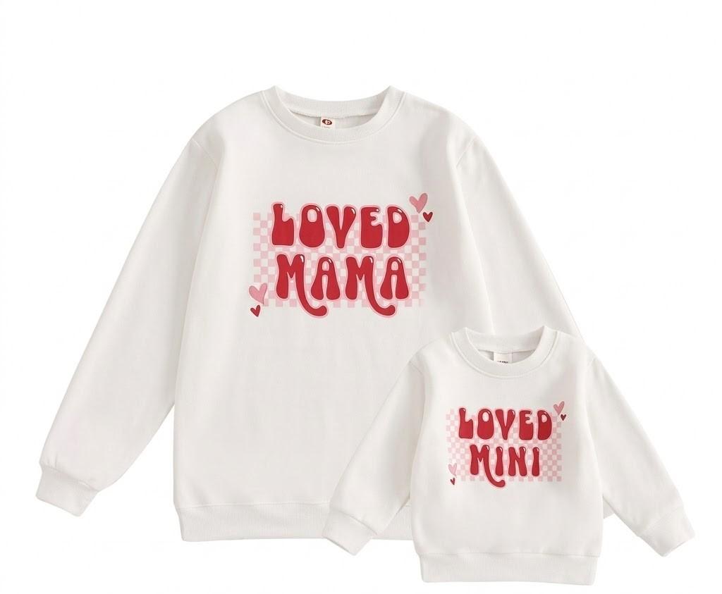 Aiwpstoin Mommy and Me Valentines Day Outfit Long Sleeve Crewneck Sweatshirt Pullover Family Matching Shirt Mama Baby Clothes (Women, M, White)