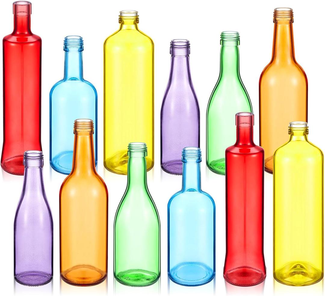 Zhehao 12 Pcs Colored Glass Bottles Colorful Empty Bottles Decorative Glass Bottle for Bottle Tree Garden Yard Outdoor Home Decor(Light Rainbow Color,Cylinder)