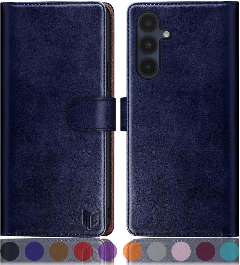 SUANPOT Compatible with Samsung Galaxy A16 5G Wallet case with RFID Blocking Credit Card Holder,Flip Book PU Leather Protective Cover Women Men for Samsung A16 Phone case Blue