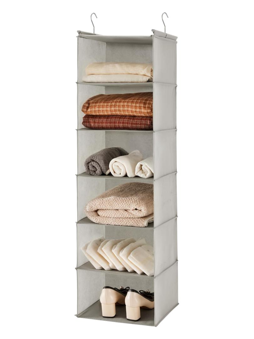 2 x MAX Houser 6 Tier Shelf Hanging Closet Organizer with 2 Hooks, Light Grey