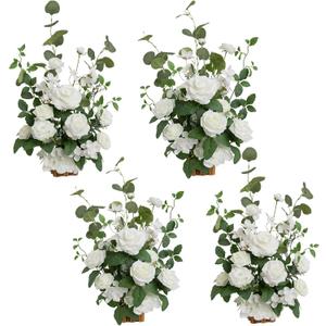 Ling's Moment 17.5" Tall Standing Artificial Flowers Arrangements 4 pcs Wedding Aisle Runner Chair Decorations White Sage Centerpieces for Ceremony Reception Rose Floral Party Outdoor Decor